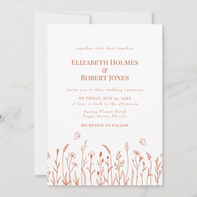Invitación a la boda de la flor silvestre Naranja  (Anverso)
