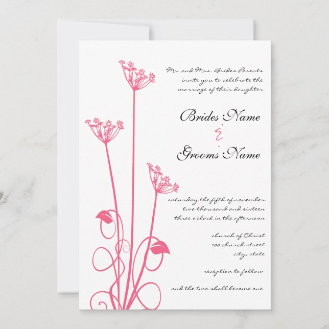 Invitación a la boda de la flor silvestre rosa (Anverso)