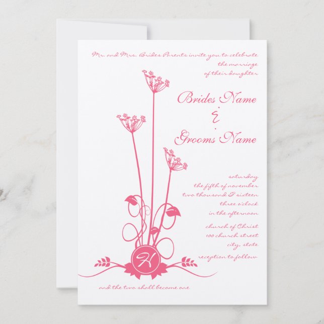 Invitación a la boda de la flor silvestre rosa (Anverso)