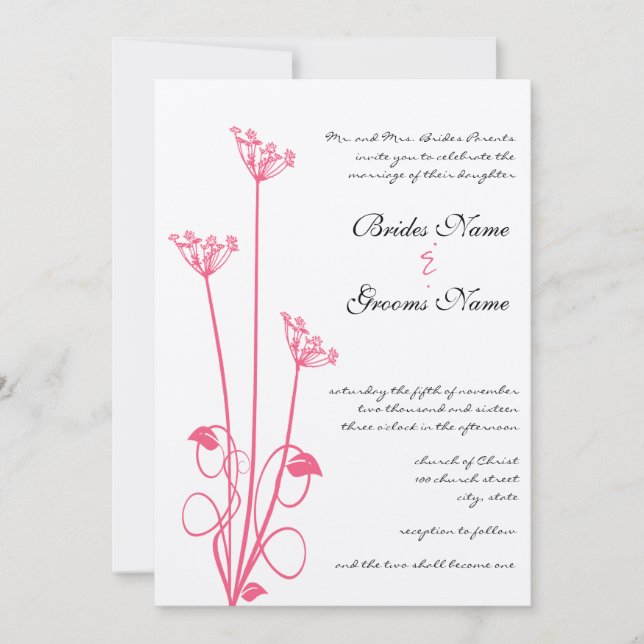Invitación a la boda de la flor silvestre rosa (Anverso)