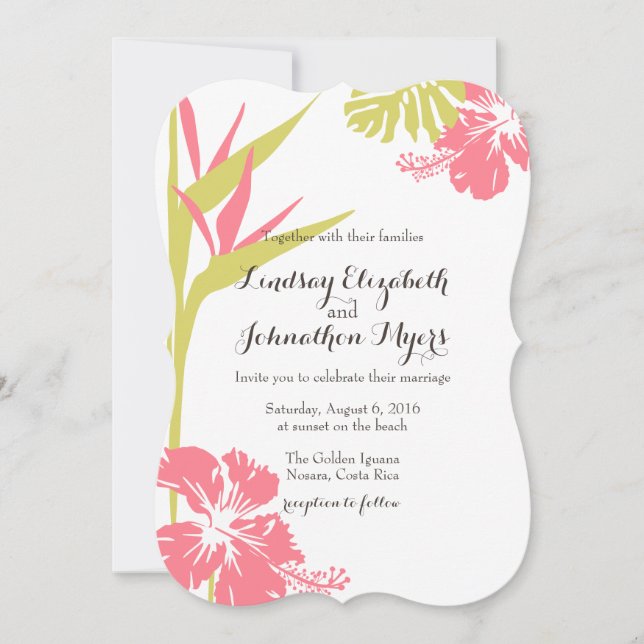Invitación a la boda de la flor tropical con pájar (Anverso)