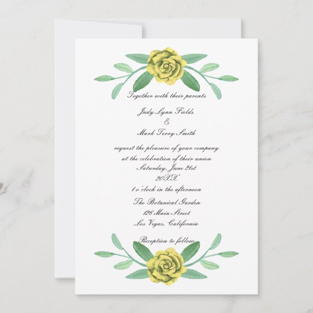 Invitación a la boda de la floración amarilla de l (Anverso)