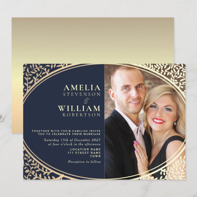 Invitación a la boda de la floración azul de la Ma (Anverso / Reverso)