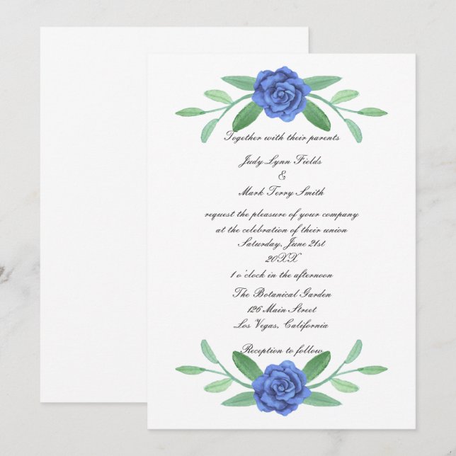 Invitación a la boda de la floración azul de la ve (Anverso / Reverso)