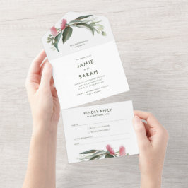 Invitación a la boda de la floración de goma nativ
