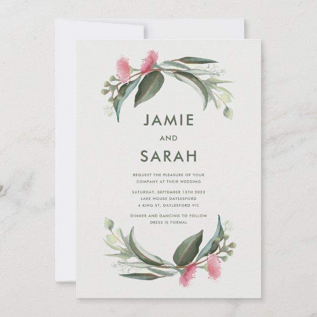 Invitación a la boda de la floración de goma nativ (Anverso)