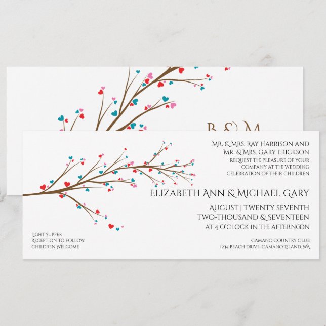 Invitación a la boda de la floración del cerezo de (Anverso / Reverso)