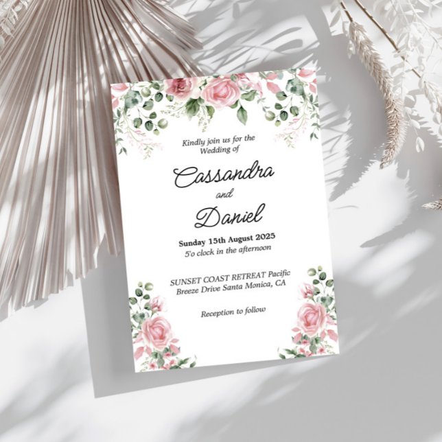 Invitación a la boda de la floración rosa de Rubor (Subido por el creador)