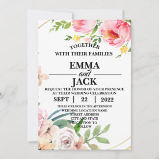 Invitación a la boda de la floración rosa y blanca