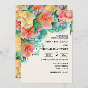Invitación a la boda de la floral amarilla Verde a