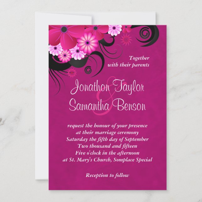 Invitación a la boda de la floral de Fuchsia oscur (Anverso)