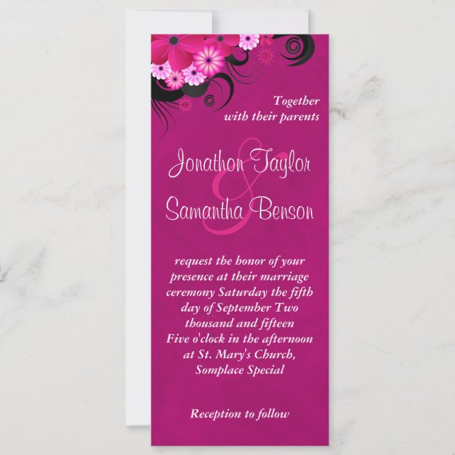 Invitación a la boda de la floral de Fuchsia oscur (Anverso)