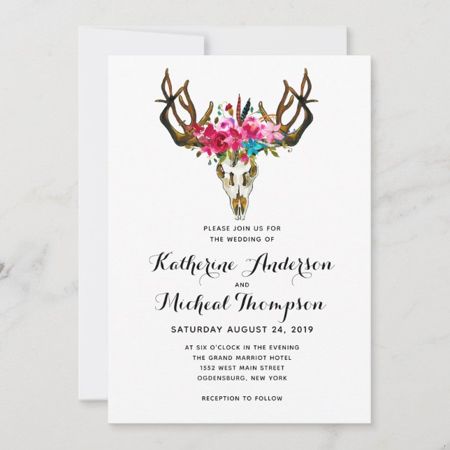 Invitación a la boda de la floral de la cabeza del (Anverso)