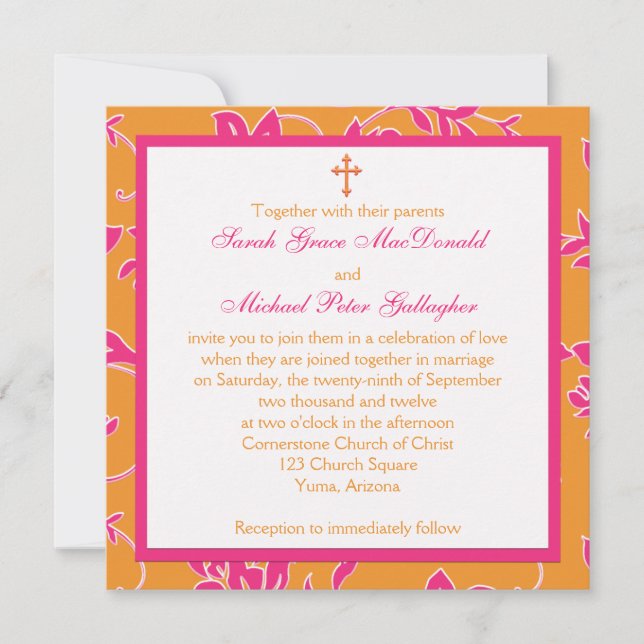 Invitación a la boda de la floral de mandarina ros (Anverso)