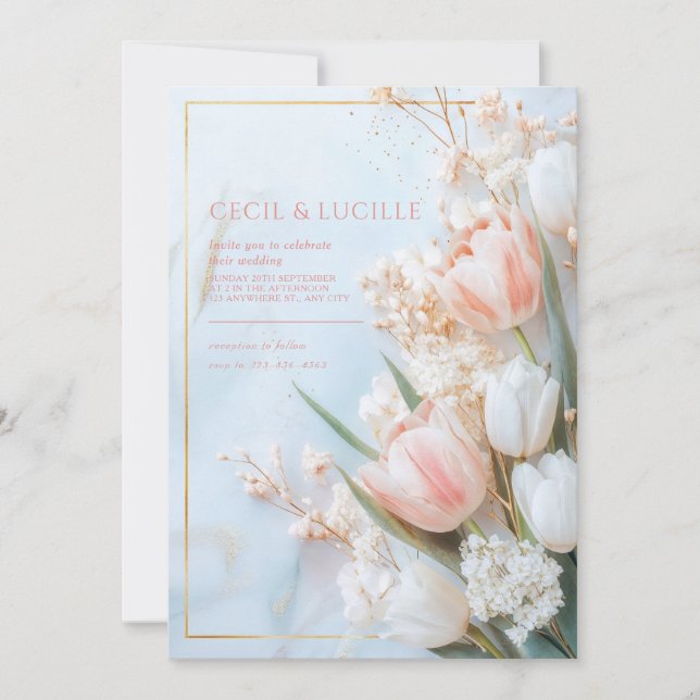 Invitación a la boda de la floral de tulipanes de  (Anverso)