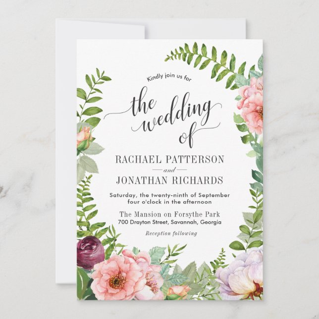 Invitación a la boda de la floral Fantasy Wreath (Anverso)