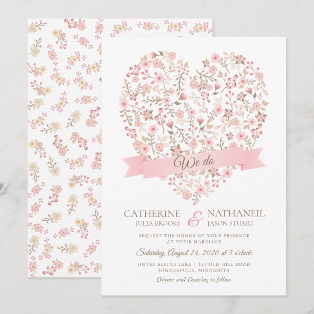 Invitación a la boda de la floral suave rosa (Anverso / Reverso)