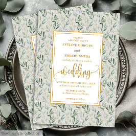 Invitación a la boda de la Foliage de oro verde de