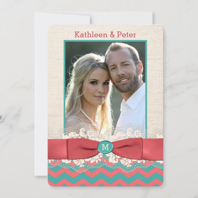 Invitación a la boda de la FOTO de Bow Burlap de F (Anverso)
