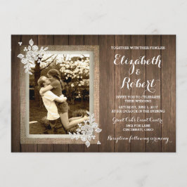 Invitación a la boda de la foto de Burlap Lace de 