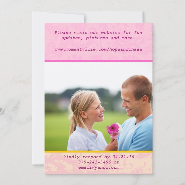 Invitación a la boda de la foto de Damask sincera (Anverso)