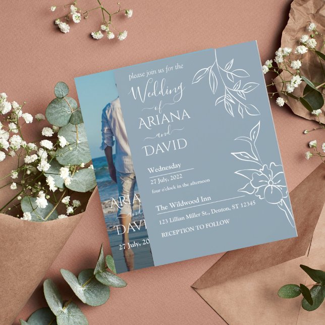 Invitación a la boda de la foto de Dusty Blue Flor (Subido por el creador)