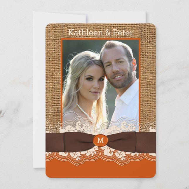 Invitación a la boda de la foto de FAUX Burlap Lac (Anverso)