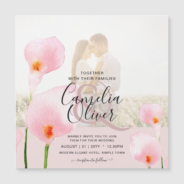 Invitación a la boda de la FOTO de la Calla Rosa M (Anverso)
