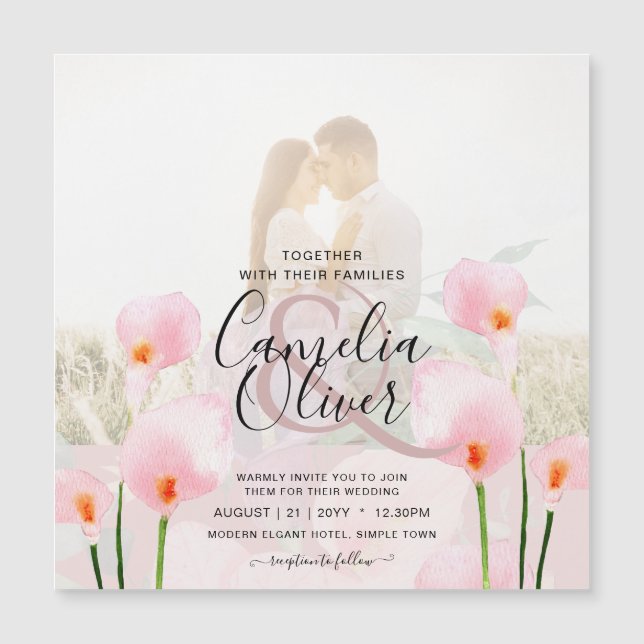 Invitación a la boda de la FOTO de la Calla Rosa M (Anverso)
