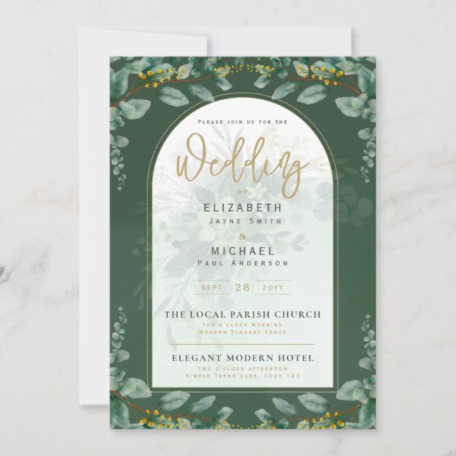 Invitación a la boda de la foto de oro de Greenery (Anverso)