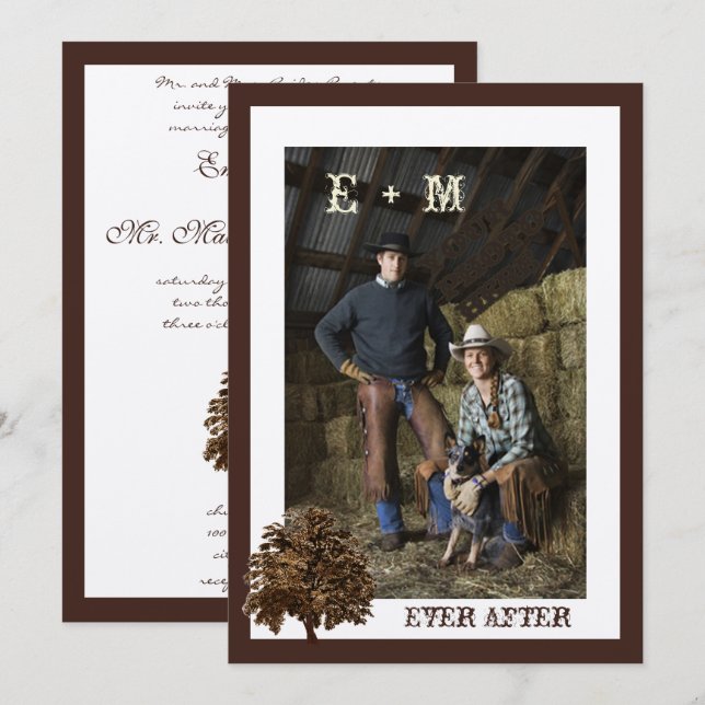Invitación a la boda de la foto de un árbol de rob (Anverso / Reverso)