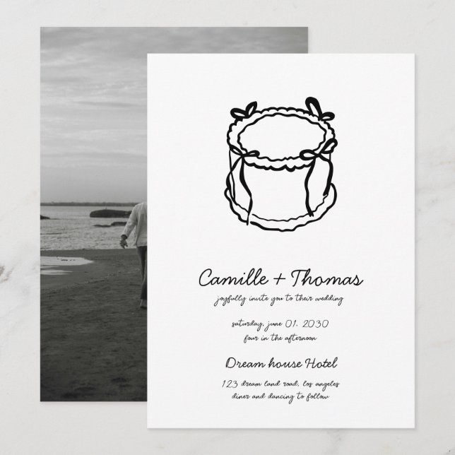 Invitación a la boda de la foto de un bizcocho cap (Anverso / Reverso)