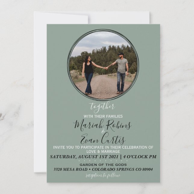 Invitación a la boda de la foto de Wreath de SAGE  (Anverso)