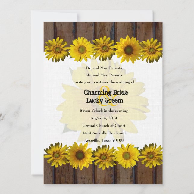Invitación a la boda de la foto del girasol de mad (Anverso)