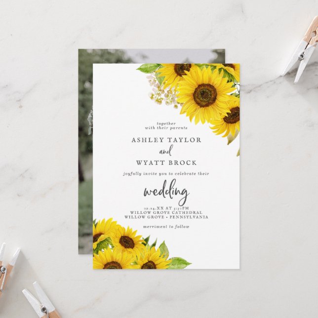 Invitación a la boda de la foto del girasol del pa (Anverso/Reverso In Situ)
