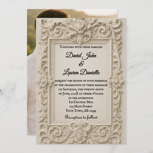 Invitación a la boda de la foto del velo de mármol (Anverso / Reverso)