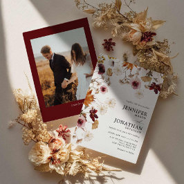 Invitación a la boda de la foto floral de Burgundy
