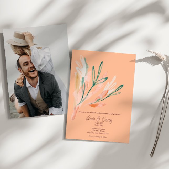 Invitación a la boda de la foto floral de Peach mo (Subido por el creador)