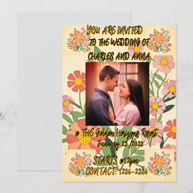 Invitación a la boda de la foto floral descargable (Anverso / Reverso)