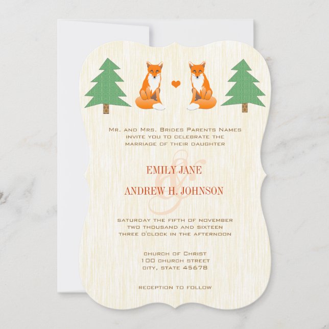 Invitación a la boda de la Fox Cute (Anverso)