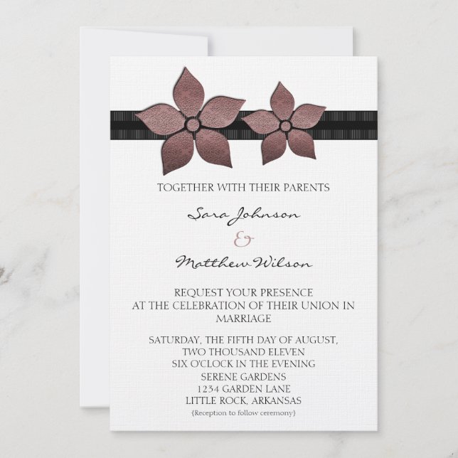 Invitación a la boda de la franja de las flores de (Anverso)