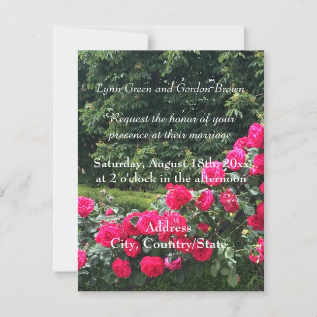 Invitación a la boda de la franja de rosas rojas (Anverso)