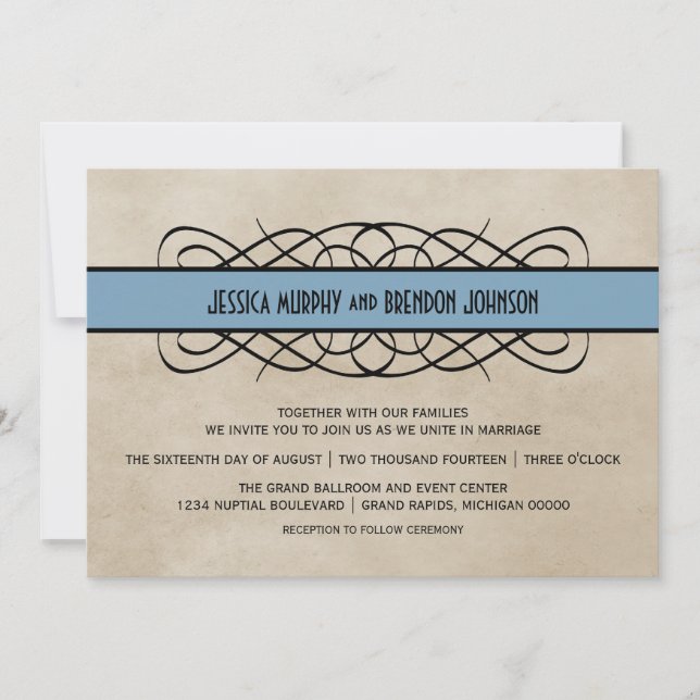 Invitación a la boda de la frontera azul florecien (Anverso)