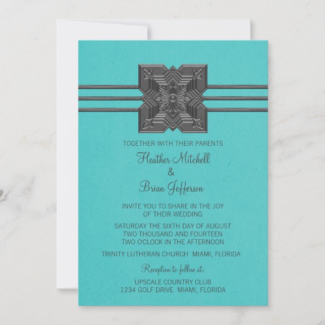 Invitación a la boda de la frontera de Aqua Medall (Anverso)