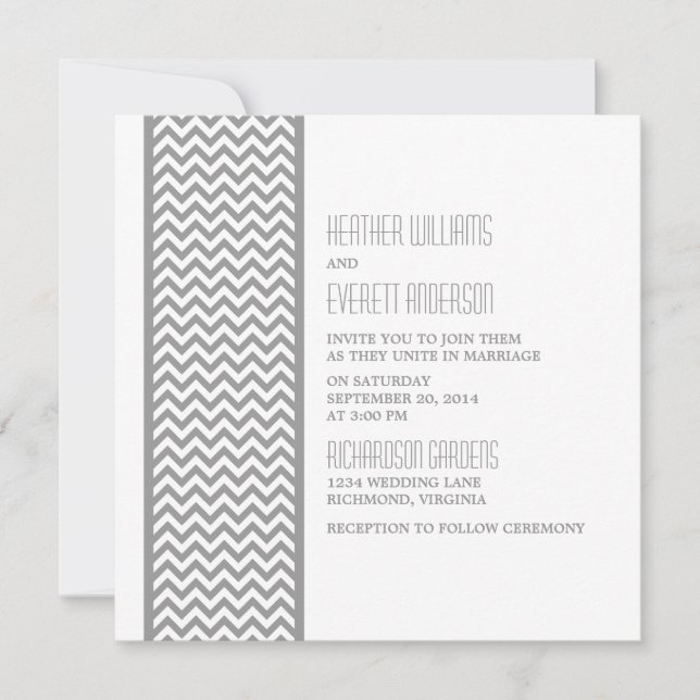 Invitación a la boda de la frontera de Chevron gri (Anverso)