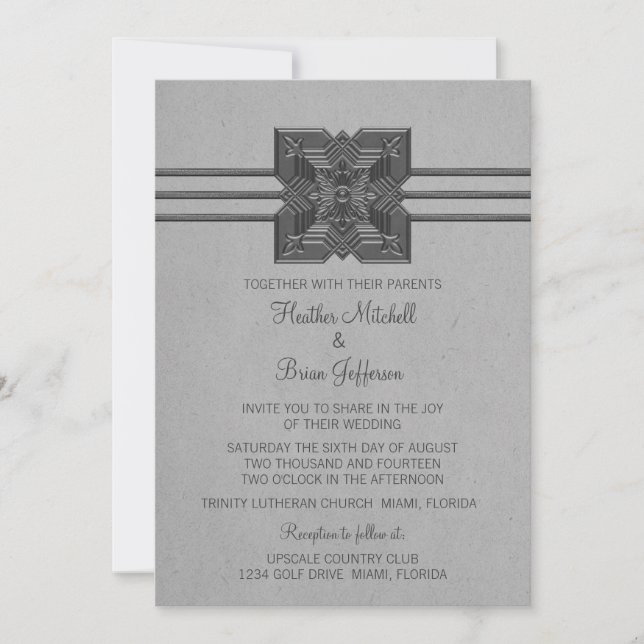 Invitación a la boda de la frontera de medallón gr (Anverso)