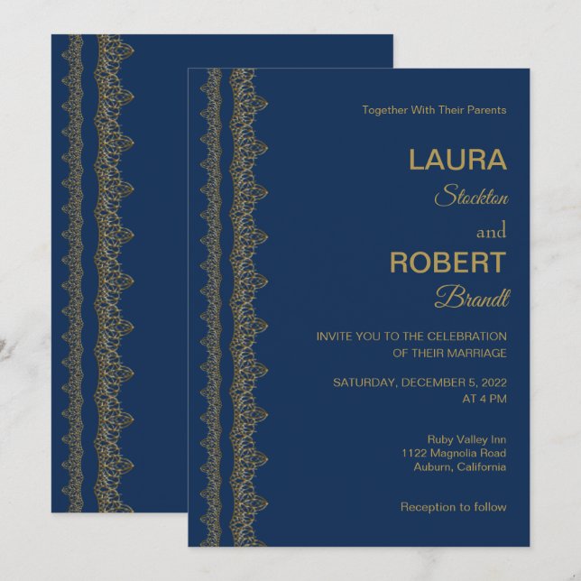 Invitación a la boda de la frontera de oro Art Dec (Anverso / Reverso)
