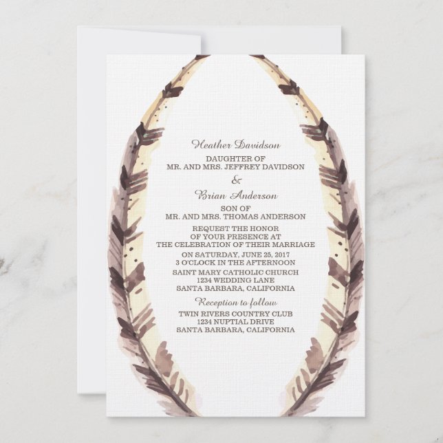 Invitación a la boda de la frontera de plumas (Anverso)