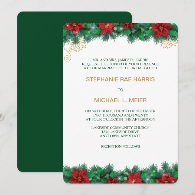 Invitación a la boda de la frontera de Poinsettia  (Anverso / Reverso)