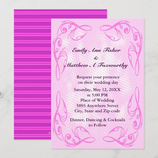 Invitación a la boda de la frontera giratoria púrp (Anverso / Reverso)
